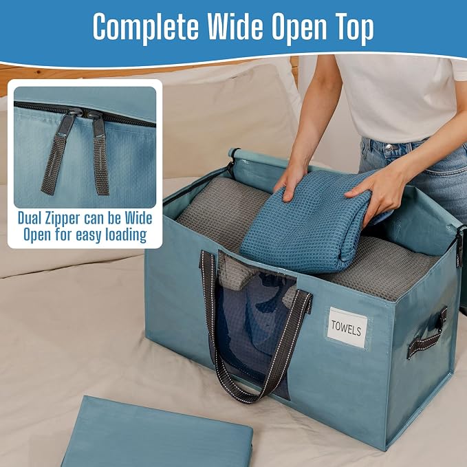 VENO Moving Bags, Wide Open Top, Clear Window, Light Blue, 10 Pack | Moving boxes Alternative, Heavy Duty, Storage Bags, Clothes and Comforter Storage, Packing Supplies, College Dorm Essentials