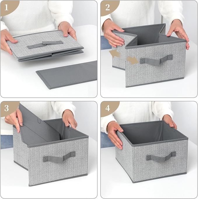 Storage Baskets, 11-Inch Woven Fabric Bins, Storage Cubes with Reinforced Handles, Organizer Bins for Closet Shelves, Foldable, for Toys, Clothes (4PCS/Grey-11*11*7.8inch)