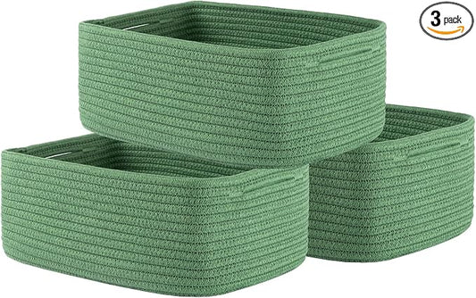 KALLAX Small Woven Storage Basket for Organizing, 13.5x9.5x5 inches, 3 Pack | Shelf baskets for closet organization, toy storage and home decor, Perfect as empty gift baskets for holidays, Green