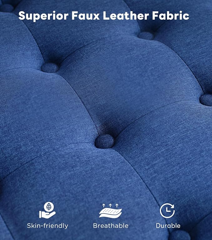 Tbfit Large Square Tufted Upholstered Ottoman and Coffee Table with Storage, Oversized Footrest Bench for Living Room Bedroom, Blue