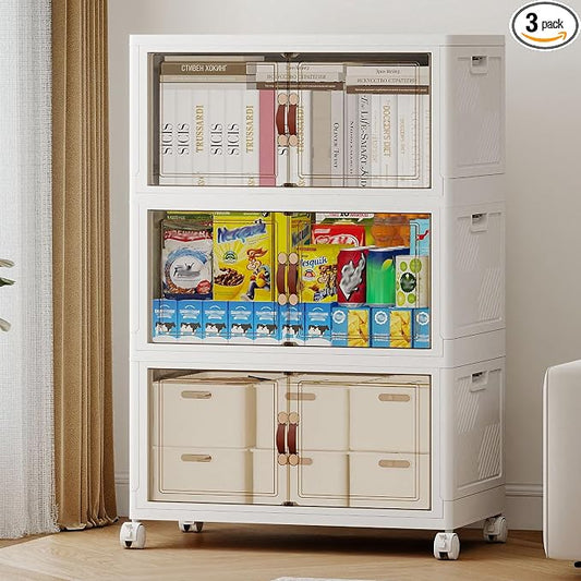 288QT Extra Large Stackable Storage Bins with Lids | & Wheels & Door, 72Gal Foldable Collapsible Closet Organizers, Plastic containers drawers for bedroom Dorm