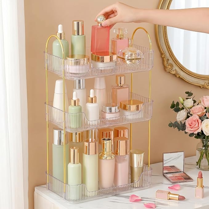 Aveniee Bathroom Counter Organizer, 3 Tier Perfume Skin Care Countertop Storage Shelf, Vanity Makeup Tray for Cosmetic Skincare Lotion,Clear