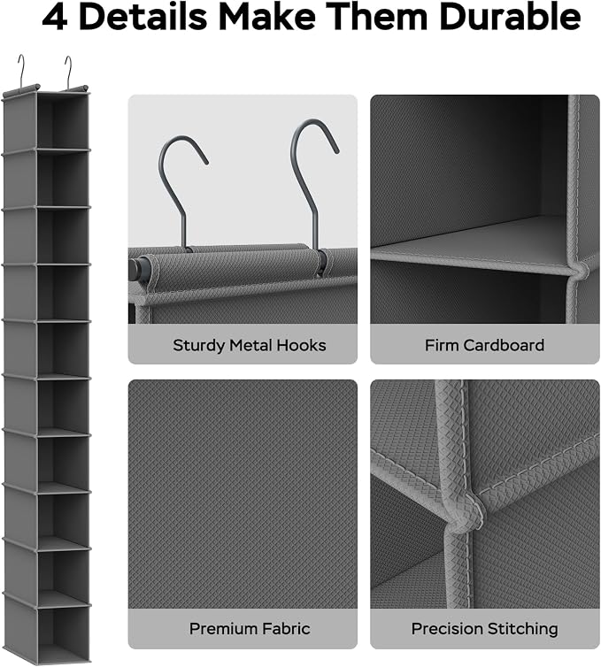 MAX Houser 10-Shelf Hanging Shoe Shelf Organizer, Hanging Shoe Storage for Closet,Pack of 2(Grey)