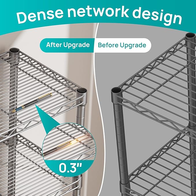 SINGAYE Metal Shelves Wire Shelving Storage Standing Adjustable Shelf Unit | 6 Tier Mesh Units Shelf for Kitchen Laundry Bathroom Closet Organizers Pantry Narrow Home Rack 10" D x 16" W x 63" H Gray