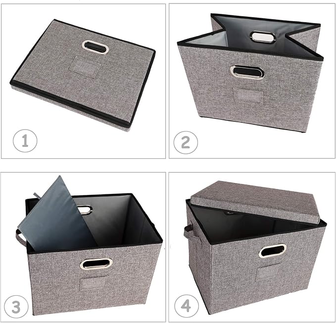 Lukeline Collapsible Storage Bins with Lids, 2-Pack Foldable Fabric Linen Storage Boxes Cube, Closet Organizer Storage Basket with Label for Home Bedroom Office(17 x 13 x 13, Gray)
