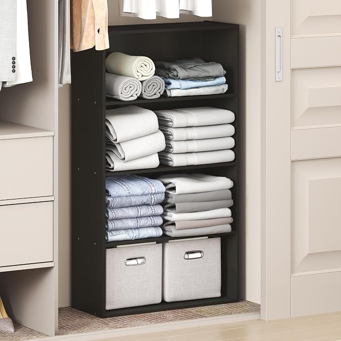 Furinno Reed Closet Organizers and Storage, 4-Tier Closet Organizer, Open Shelf Closet Storage, for Wardrobe, Bedroom, Living Room, Espresso