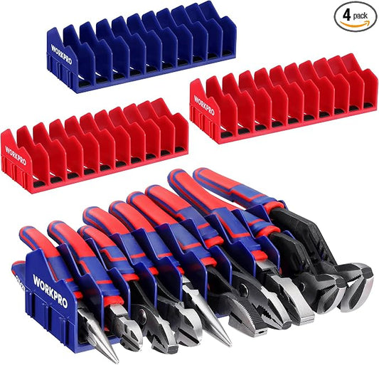 WORKPRO 4-Pack Plier Organizer Rack, 40-Slot Tool Organizer and Storage | Large Capacity Plier Holder, Non-Slip Rubber Base, High-Strength Plastic, Extendable Tool Box Organizer, Pliers Not Included