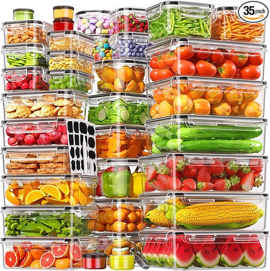 70 PCS Food Storage Containers with Lids Airtight, (35 Lids & 35 Containers) Leak proof Containers Set for Kitchen, Meal Prep, BPA-Free, PVC-Free Plastic, Microwave/Dishwasher Safe, Extra Labels & Pen