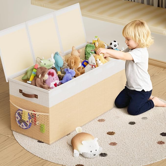 Dayacoco Extra Large Toy Box, Collapsible Storage, Kids, Beige | Collapsible & Sturdy. For Kids, Boys & Girls. Organizes Toys, Books & Blankets. Ideal For Playroom, Nursery & Bedroom.