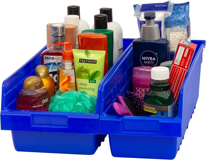 Akro-Mils 30088 ShelfMax Plastic Storage Bins, Heavy Duty Storage Bins for Garage, Closet, Home and Office Organization, 18" x 18" x 6", Blue, 8-Pack