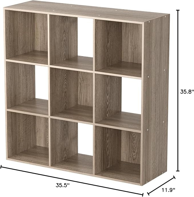 JupiterForce 9 Cubes Bookcases Storage Organizer, 3-Tier Wooden Open Bookshelf Cabinets with Removable Back Panels for Home, Office, Living Room(Natural)
