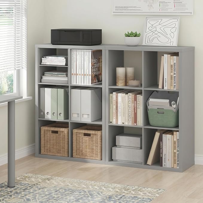 Furinno Cubicle Book Shelf Set of 2, 6-Cube Bookshelf, Light Grey | 14.6 x 43.8 x 30, 1.2" Thick, Horizontal & Vertical Reversible Bookcase with Open Back, for Living Room, Bedroom, Home Office