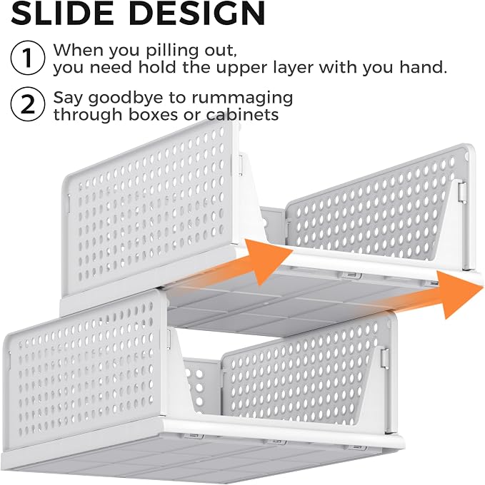 Pinkpum 6 Pack Closet Organizer Storage Bins Stackable Plastic Drawer Shelf | Basket for Clothing Stackable Storage Bins Shelf Storage Container for Closet Wardrobe Bedroom Bathroom Office White Foldable