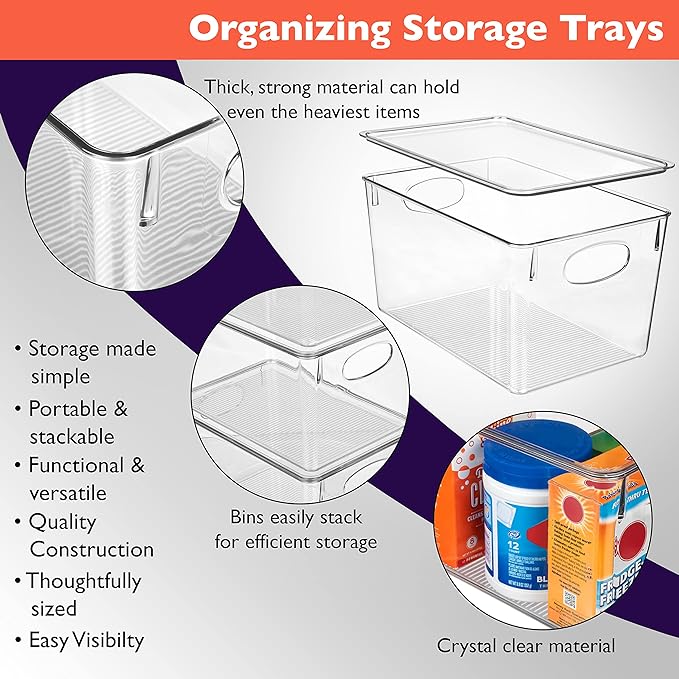 CLEARSPACE Plastic Storage Bins With lids – Perfect Kitchen Fridge Organizer, Pantry Organization, Cabinet Organizers (8 Pack)