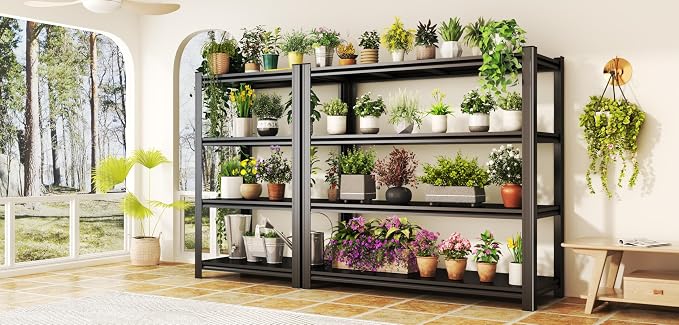 2pack Garage Shelving Heavy Duty Storage Shelves for Garage, 2500 LBS Adjustable 4 Tier Shelving Unit, Metal Garage Shelving for Industrial, Basement, Warehouse (54''Hx46''Wx20''D, Black)