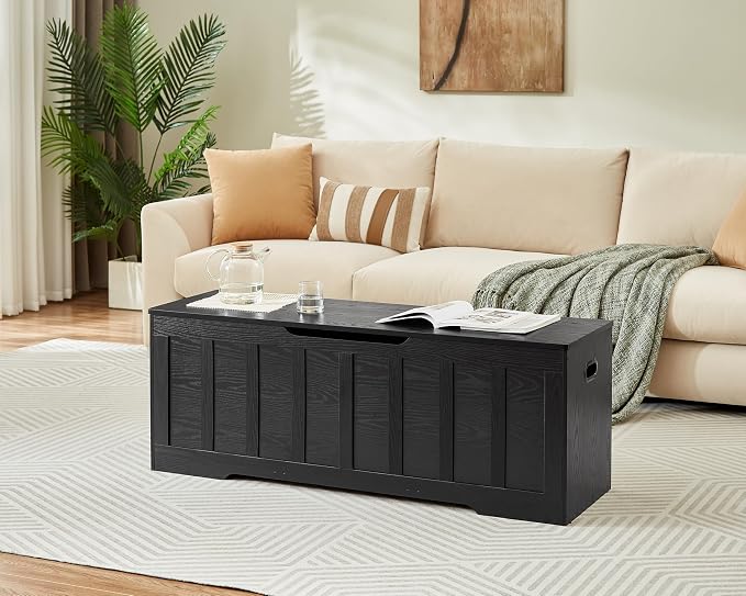 VANKILEY 51.2" Storage Chest Extra Large,Wooden Storage Bench,Black | Chest with 2 Safety Hinges, 51.2*15.7*19.1inches, Wooden Trunk for Bedroom, Livingroom,Entryway,Easy Assembly.