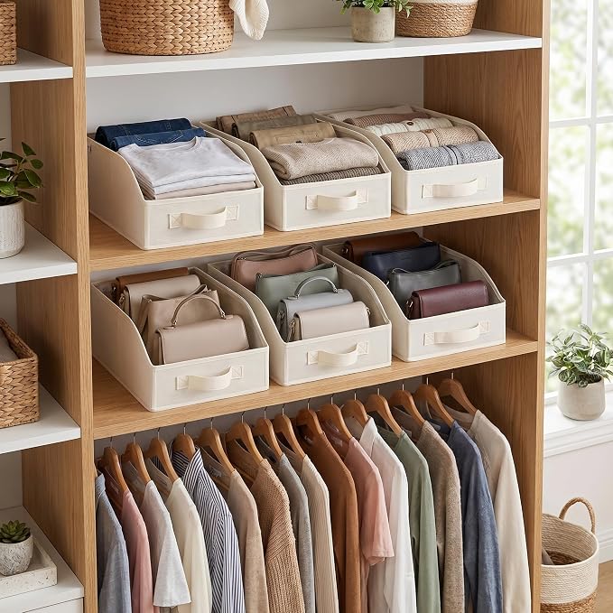 GRANNY SAYS Closet Organizers, 10"Lx15¾"Wx6¾"H Pearl White, 6-Pack | Fabric Storage Bins for Closet Shelves, Cube Shelf, Closet Organizers and Storage for Clothes, Purse, Toys, Towels