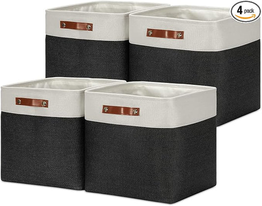 DULLEMELO Storage Baskets, 13 Inch Cube Storage Bins for Shelves Closet Storage, Foldable Linen Closet Organizers Storage Baskets for Closet Storage (4 Pack - 13" White&Black)