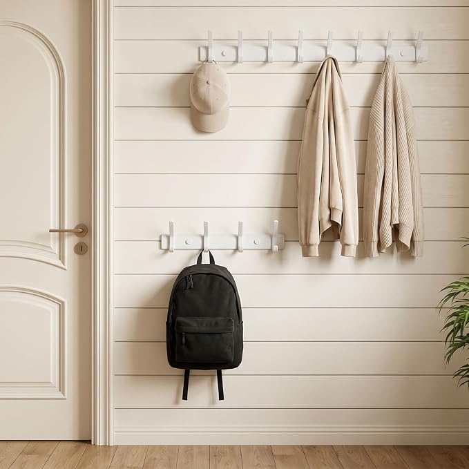WEBI Coat Rack Wall Mounted,Coat Hooks Wall Mount,Coat Hanger Wall Hook Rack,4 Hooks for Hanging Coats,Hats,Jacket,Clothes,White,2 Packs