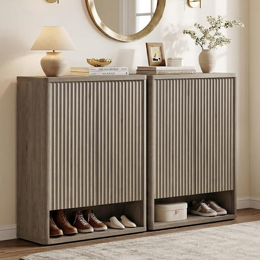 SICOTAS Shoe Cabinet 44 inch Tall Fluted Shoe Cabinet with Doors & 4 Shelves Wooden Large Hidden Shoe Storage Organizer Modern Free Standing 6-Tier Cabinet for Entryway Living Room Closet