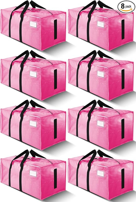 HOMESURE Supports 200lbs Heavy Duty Moving Bags - Strong Zipper & Wrap-Around Handles - Water-Resistant Storage Totes, Durable Alternative to Moving Boxes - 8 Pack - Pink