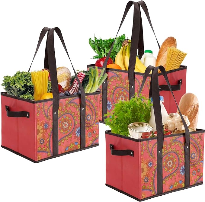 Foraineam Reusable Grocery Bags Set Durable Heavy Duty Tote Bag Collapsible Grocery Shopping Box Bag with Reinforced Bottom
