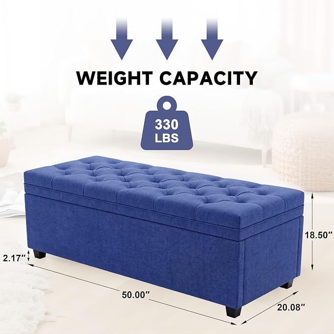Mangodan 50 Inch Large Storage Ottoman, Tufted Ottoman with Storage | End of Bed Ottomans for Living Room, Bedroom, Modern Entryway Benchs