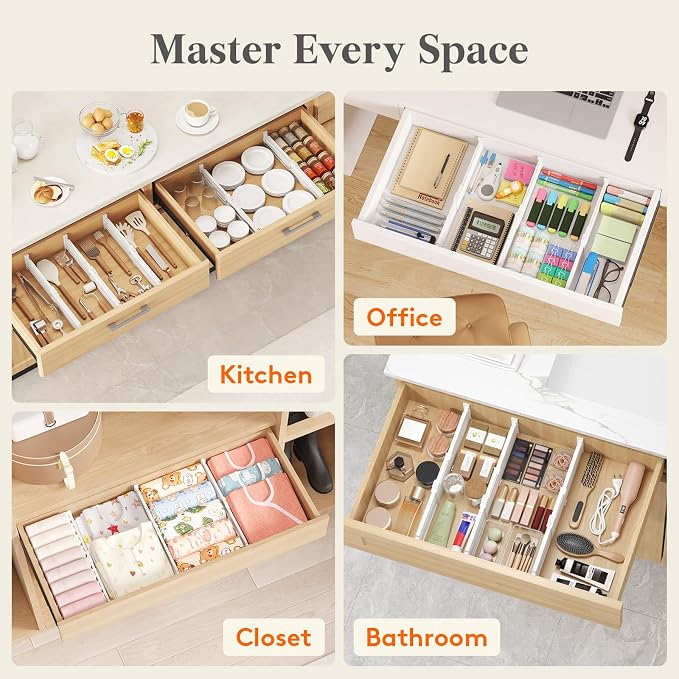Lifewit Drawer Dividers for Clothes, 3.2" High 10.5"-16.5" Expandable Dresser Drawer Organizers, Adjustable White Plastic Separators for Kitchen, Cabinet, Nursery, Socks & Underwear Storage, 8 Pack