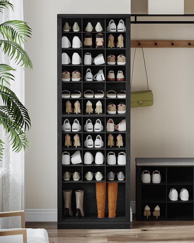 Hzuaneri 11 Tiers Shoe Storage Cabinet, Tall Shoes Cabinet with Cubby | Freestanding Wooden Shoe Organizer, 30-33 Pairs, Shoes Cubby Organizer for Entryway, Bedroom, Black SR02004X