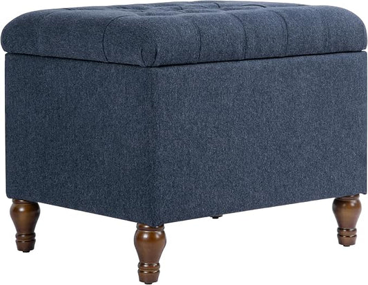 Spatial Order 24" Button Tufted Storage Ottoman - Blue Woven Fabric