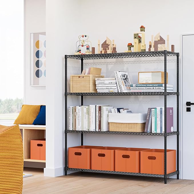 M MZG 2800LBS 59" W 4 Tiers Storage Shelves Load, Metal Shelving Wire Metal Shelving Unit Shelves for Storage Adjustable Garage Shelving for Pantry Kitchen Garage Black 17.7" D x 59.1" W x 70.4" H
