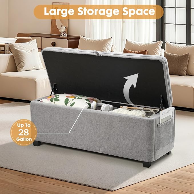Storage Ottoman Bench End of Bed Bench for Bedroom Storage Seat Shoe Bench with Storage for Living Room & Entryway (Gray)
