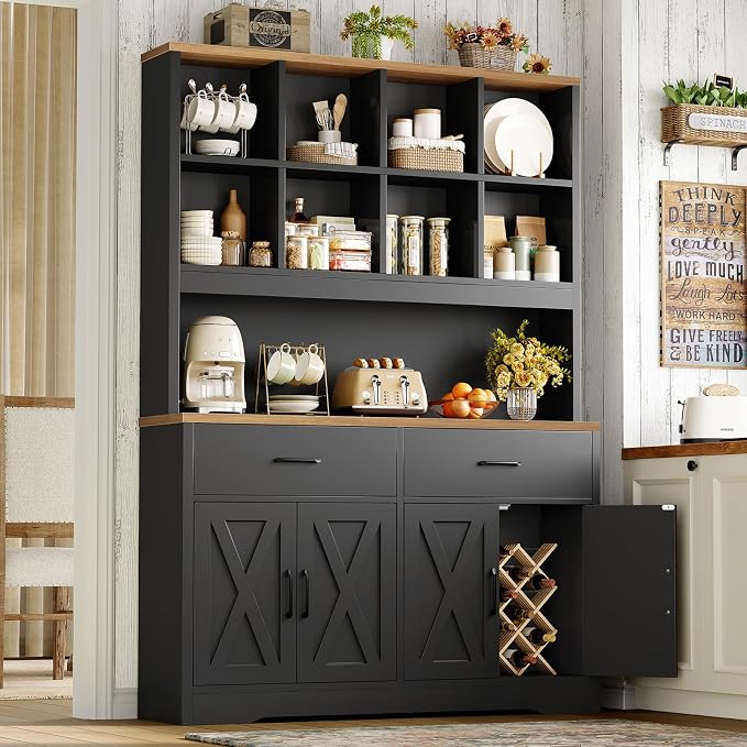 Storage Cabinet with Doors and Drawers, Pantry Cabinets, 5 Tier Floor Standing Bookshelves, Bookshelf and Bookcase, 8 Open Storage Shelves and Printer Stand for Study, Living Room, Office