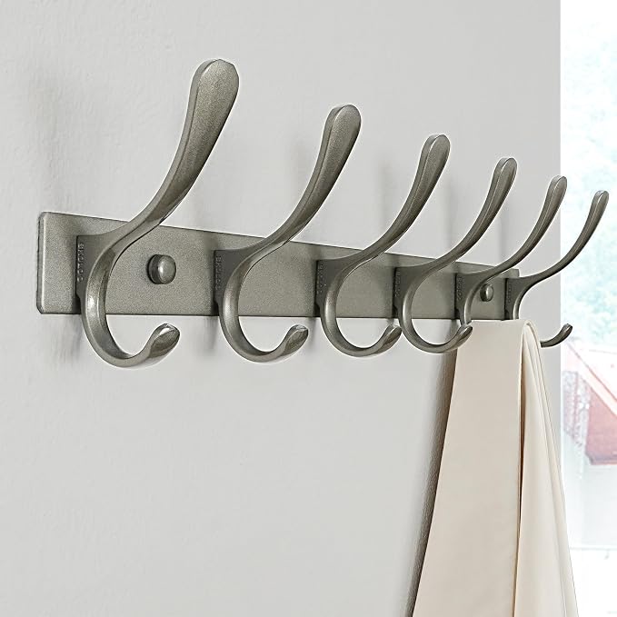 SKOLOO Coat Rack Wall Mounted - 6 Hooks, Heavy Duty, Stainless Steel, Metal Wall Hangers, Sturdy Coat Hooks for Hanging Coats, Jacket, Clothes, Hat, Matte Grey