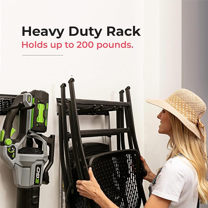 TIDYME Garage Tool Organizer Wall Mount, 32", 2 Racks 4 Hooks, 200 lbs | 200 lbs, anti-rust carbon steel, garden tool organizer & storage rack for garage organization, shovels, rakes & tools