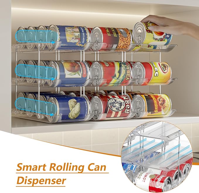 LXLXXL Can Organizer for Pantry Canned Food Storage Holder 3 Tier 2 Packs | Can Drinks Organizer for Pantry Shelf, Stackable Canned Food Storage, Can Storage Rack Holder, Fridge Cabinet Pantry Storage