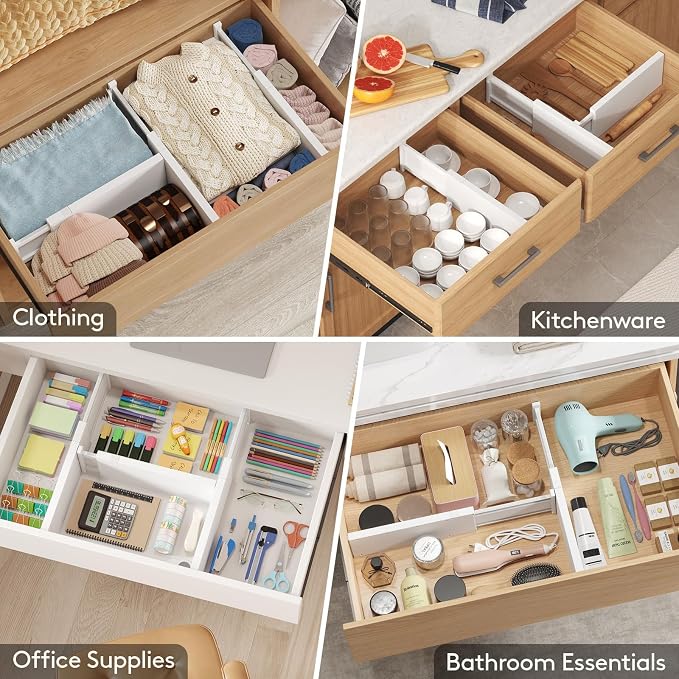 Lifewit 5 Pack 5" High Drawer Dividers 34-56cm/13.5-22" Adjustable Drawer Organizer for Clothes/Utensils, Expandable Drawer Separator in Dresser/Kitchen/Bedroom/Office Organization & Storage White