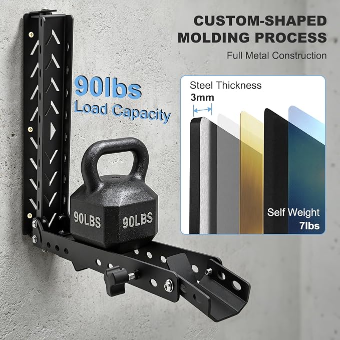 CXRCY Bike Swivel Rack, Wall-Mounted, 90 lb Capacity | Swivel design with bearings. 3.0mm steel. Heavy-duty vertical bike storage. Space-saving for garage. Easy to install.