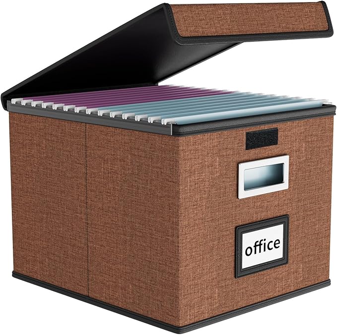 Upgrade Portable File Organizer Box with Lid,Large Linen Hanging Office Document Storage Box with Lid,Collapsible Filing&Storage Box for Office/Decor/Home-14.9x12.7x10.8in,1pk-without folders | File Box with Plastic Slides for Document Storage, Filing ...