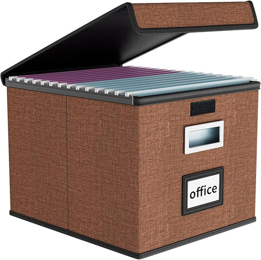 Upgrade Portable File Organizer Box with Lid,Large Linen Hanging Office Document Storage Box with Lid,Collapsible Filing&Storage Box for Office/Decor/Home-14.9x12.7x10.8in,1pk-without folders | File Box with Plastic Slides for Document Storage, Filing ...
