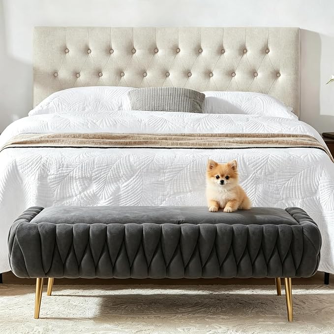 Bench for Entryway 41.3", Bedroom Benches for Foot of Bed, Ottoman with Storage for Bedroom, Upholstered Rectangular Ottoman for Living Room, Entryway, Holds up to 450 lb (Grey)