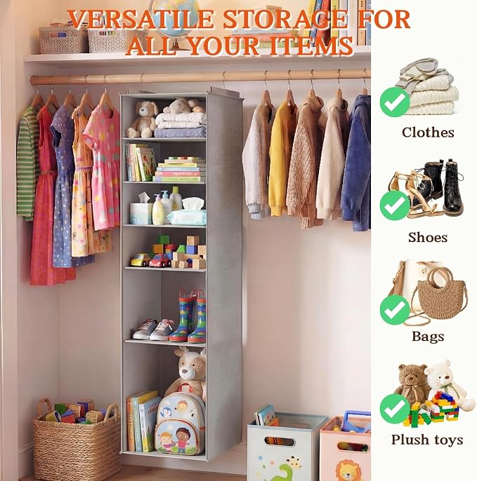 Hanging Shoe Organizer for Closet, 8 Tier Extra Wide Closet Shoe Organizer | Adjustable Shelf Height for Boots and Shoes, Heavy Duty Hanging Shoe Rack for Closet Rod, Space-Saving Shoe Storage Organizer