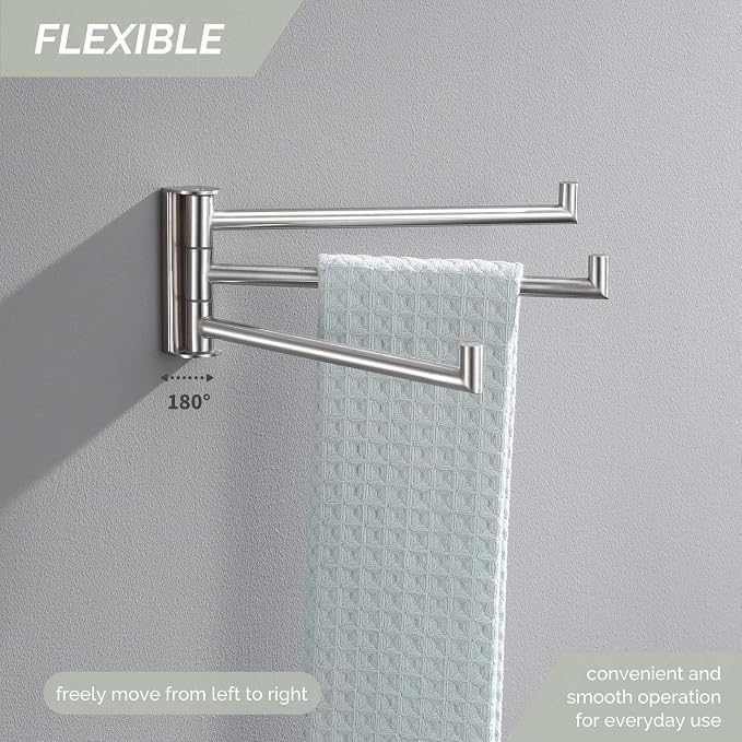 Angle Simple Swivel Hand Towel Holder 3 Bars, Brushed Nickel, 9.84" | SUS304 Stainless Steel Bathroom Kitchen Towel Rack Hanger, Fold Flat to the Wall, Screws Mount