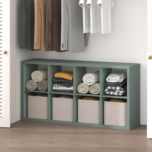 Furinno Cubic Extra Thick 8-Cube Closet Organizers and Storage, Sage Green | 14.6 x 30 x 58 in, Open Shelf Closet Storage, Closet Organizer, for Wardrobe, Bedroom, Living Room
