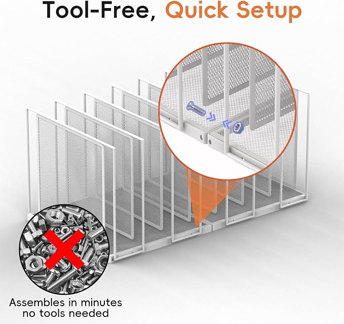 File Organizer For Desk, 7 Section Metal Desktop File Sorter, White | Desk file organizer, connectable 7 section design, 2.17 in spacing, vertical folder storage for home office and classroom