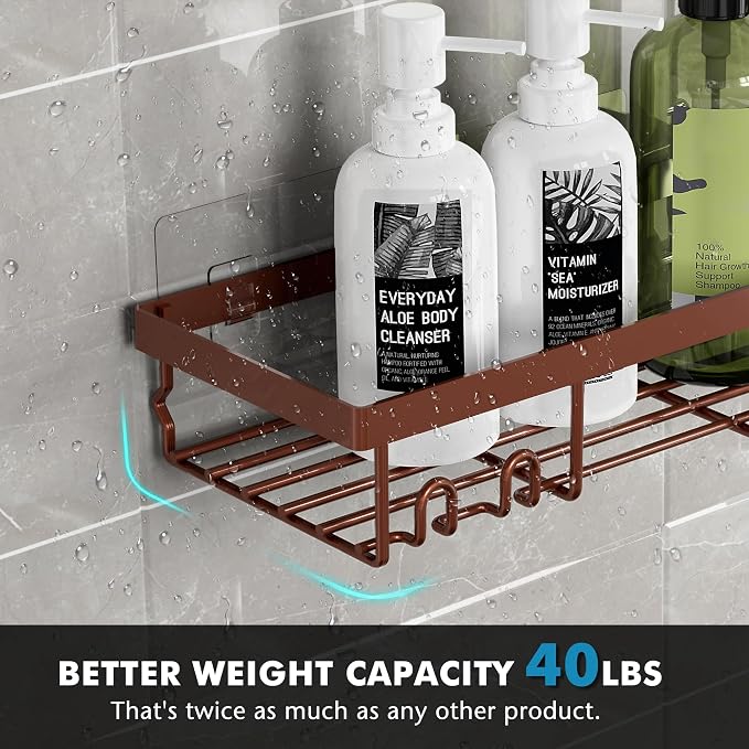 Moforoco Shower Caddy Shelf Organizer Rack, Self Adhesive Black Bathroom Shelves Basket, Home Farmhouse Wall Inside Organization and Storage Decor Rv Accessories, First Camper Apartment Essentials