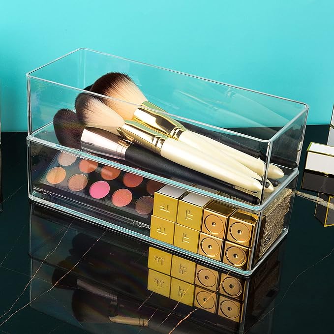 JessLab Acrylic Organizers, Bathroom Organizer for Drawer, Cosmetic Display Cases for Vanity, Countertop, Desk, Kitchen, and Makeup Storage, 1-Section