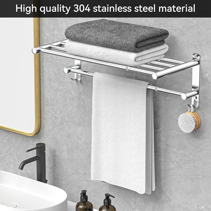 CAXIMSY Adjustable Towel Bar for Bathroom Wall Mount17-30.7inch Adhesive Shower Towel Rack Stainless Steel Bath Towel Holders for Toilet Kitchen Double Towel Hanger (2-Layer Towel Rack)