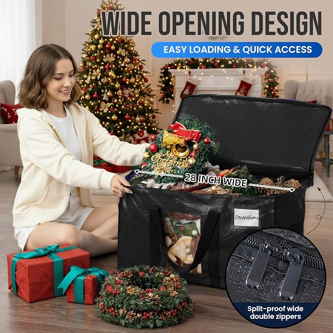 TAILI Extra Large Moving Bags, 6 Pack Black Heavy Duty Totes For Storage with Visible Window, Wrap Around Handles, Storage Bags for Space Saving, Alternative to Moving Boxes