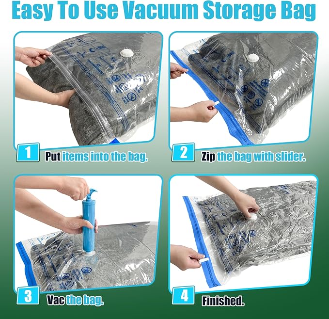 Vacuum Storage Bags, Vacuum Seal Bags for Clothing, 5 Jumbo 5 Large | Extra Large XL, Airtight Triple Seal, Save 80% Space, Hand Pump, Work with Vacuum, Double Zip, Reusable, Easy to Use